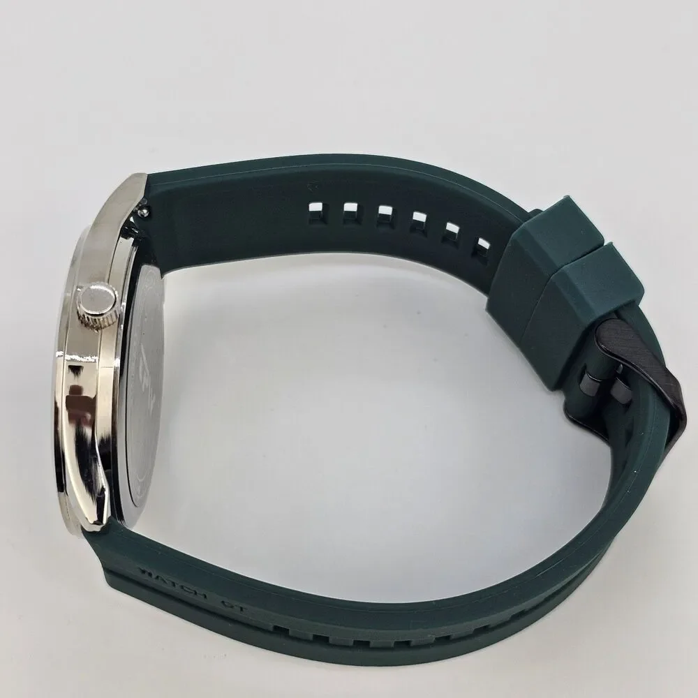 Men's Field Watch 42MM Gray Case Black Dial Dark‎ Green Plastic Band Straps